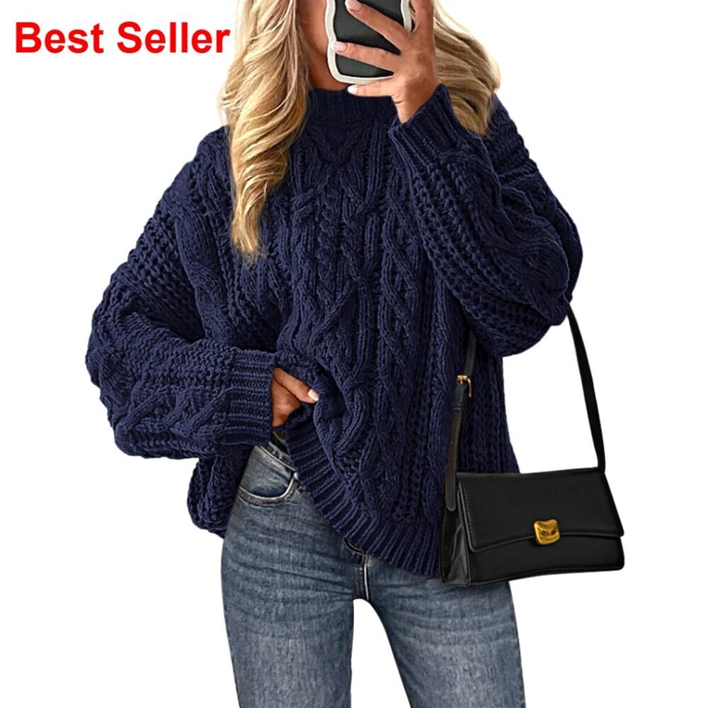 Oversized Cable Knit Pullover Sweater, Chunky Knit, Crewneck, Winter Tops